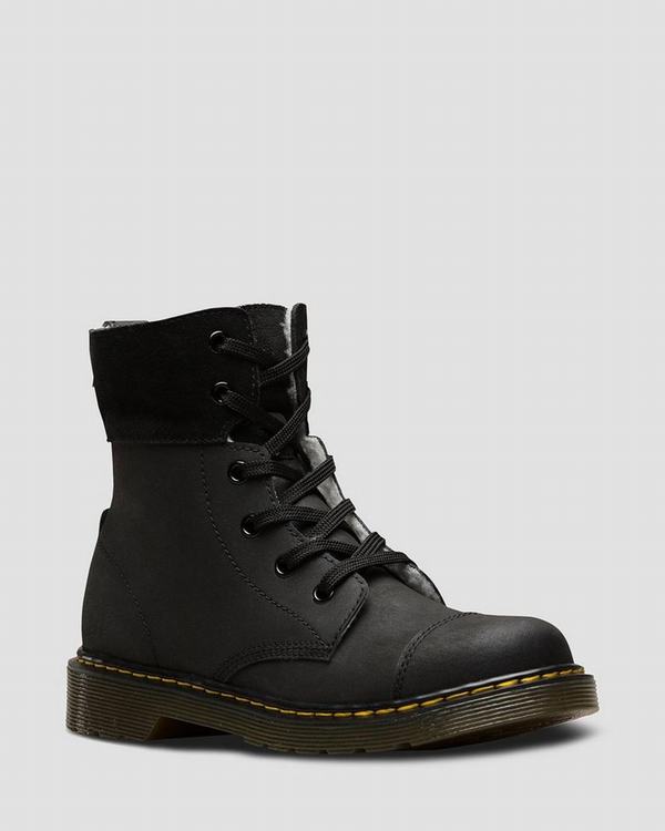 Dr Martens Dětské Kotníkové Boty Youth Fur-lined Aimilita Černé, CZ-382491